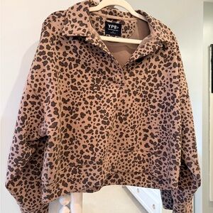 Abercrombie & Fitch Brown Leopard Print Half-Zip Pullover